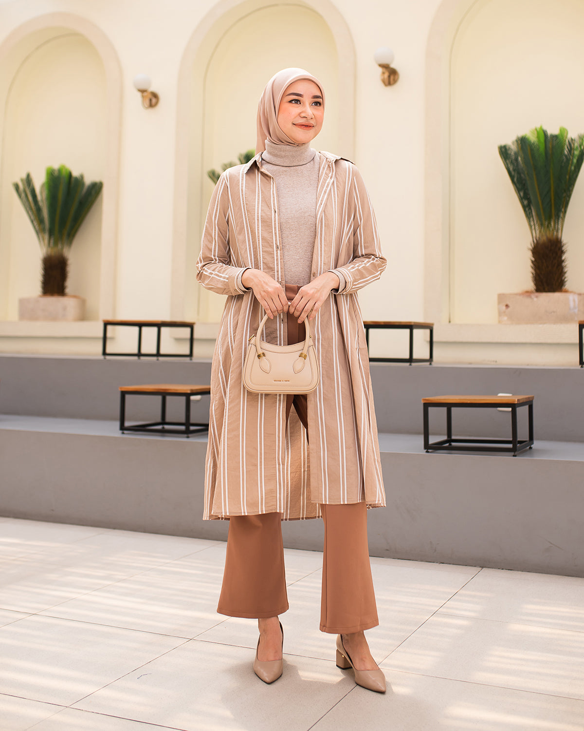 Strip Tunik Beige Linen