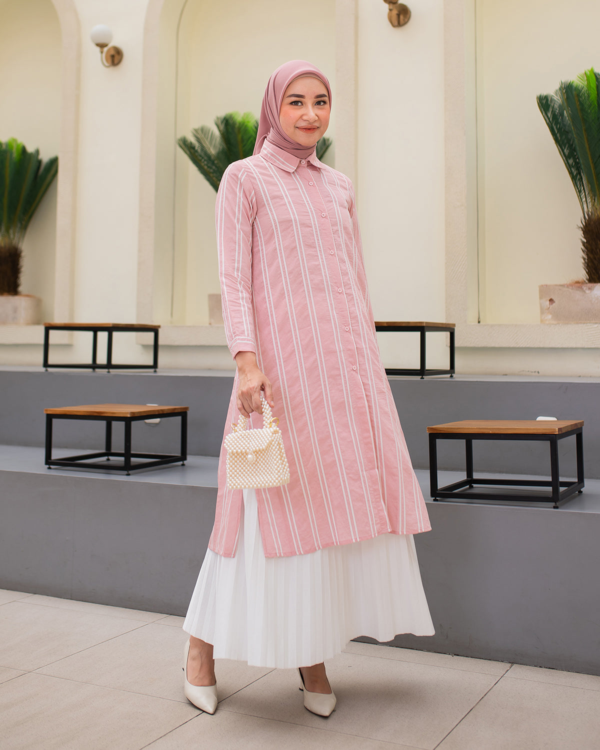 Strip Tunik Pastel Pink