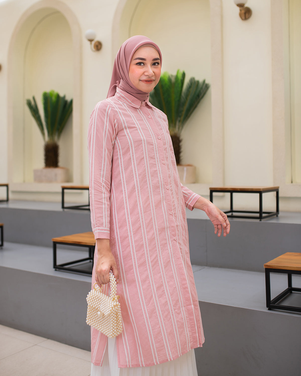 Strip Tunik Pastel Pink