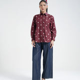 Kemeja Katun Lengan Panjang (Polka Merah)