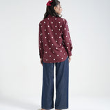 Kemeja Katun Lengan Panjang (Polka Merah)