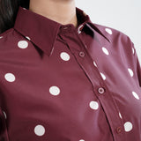 Kemeja Katun Lengan Panjang (Polka Merah)