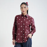 Kemeja Katun Lengan Panjang (Polka Merah)