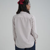 Kemeja Katun Lengan Panjang (Garis Merah)