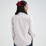 Kemeja Katun Lengan Panjang (Garis Merah)