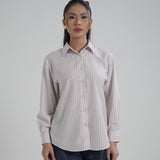 Kemeja Katun Lengan Panjang (Garis Merah)