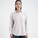 Kemeja Katun Lengan Panjang (Garis Merah)