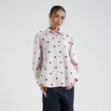 Kemeja Katun Lengan Panjang (Polka Putih)