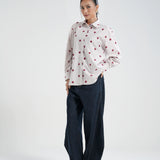 Kemeja Katun Lengan Panjang (Polka Putih)