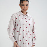 Kemeja Katun Lengan Panjang (Polka Putih)
