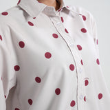 Kemeja Katun Lengan Panjang (Polka Putih)