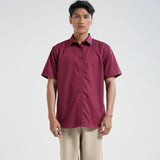 Kemeja Katun Pria Lengan Pendek (Merah)