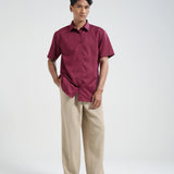 Kemeja Katun Pria Lengan Pendek (Merah)