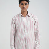 Kemeja Katun Pria Lengan Panjang (Garis Merah)