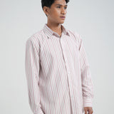 Kemeja Katun Pria Lengan Panjang (Garis Merah)