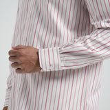 Kemeja Katun Pria Lengan Panjang (Garis Merah)