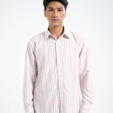 Kemeja Katun Pria Lengan Panjang (Garis Merah)