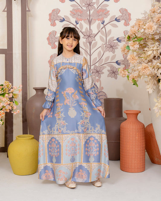 Marygold Dress Anak in Blue Pompom